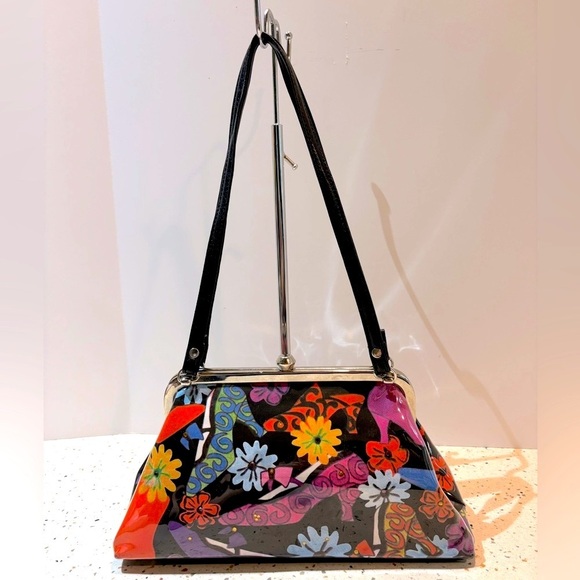 VTG Y2K Plastic Covered Floral & Crystal Fabric w Clasp Lock Shoulder Bag Purse - Picture 4 of 13